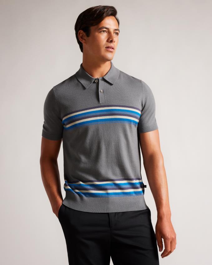 Polo Ted Baker Striped Wool Bleu Homme | VBC-17608746